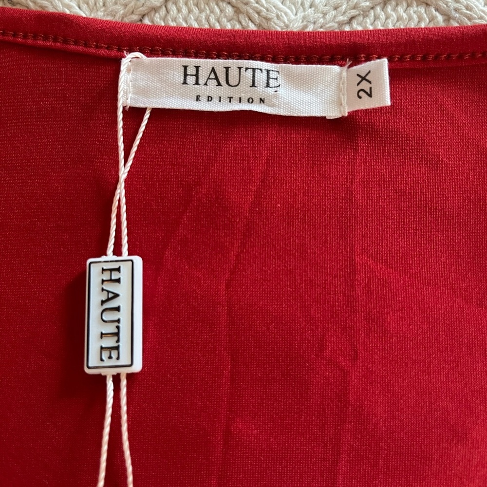 NEW! Haute Red Cotton Polyester Blend Mid Length Dress Women’s size 2X - Picture 13 of 15